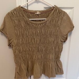 Pilcro Taupe Smocked Peplum Short Sleeve Crop Top- SIZE MEDIUM!